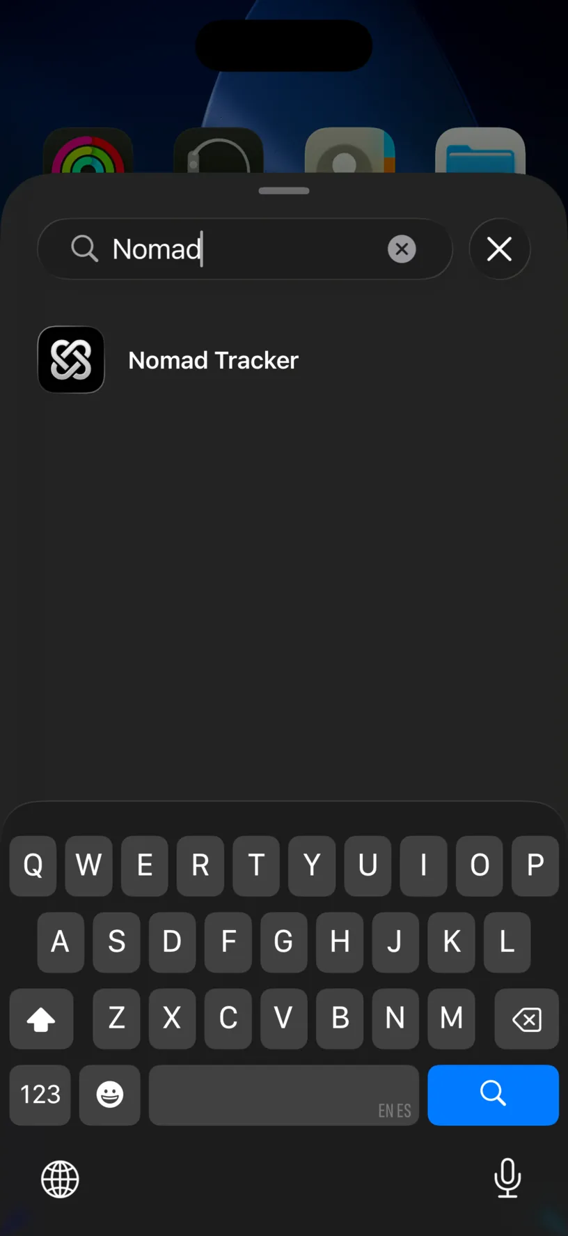 The widget gallery with Nomad typed in the search field and a Nomad Tracker result below it