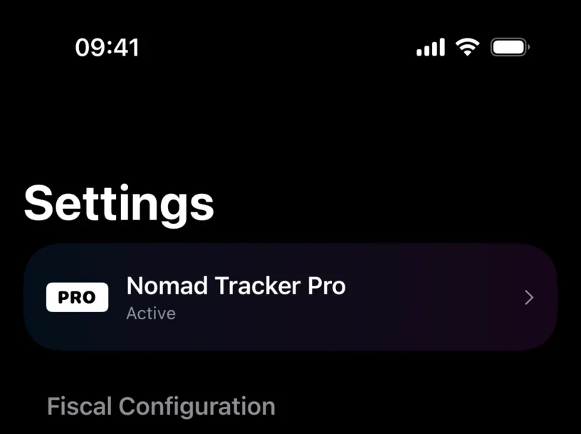 The top of Settings showing a Nomad Tracker Pro row marked Active