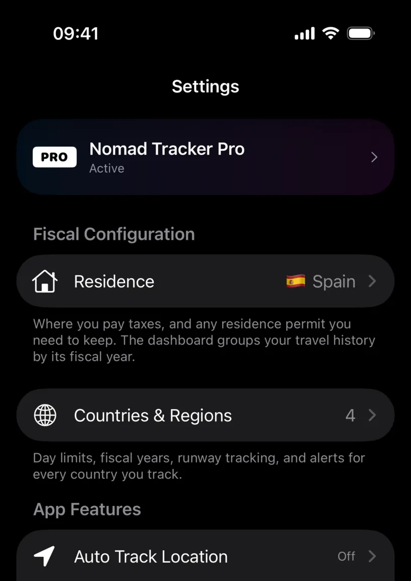 The App Features group in Settings, with an Auto Track Location row reading Off