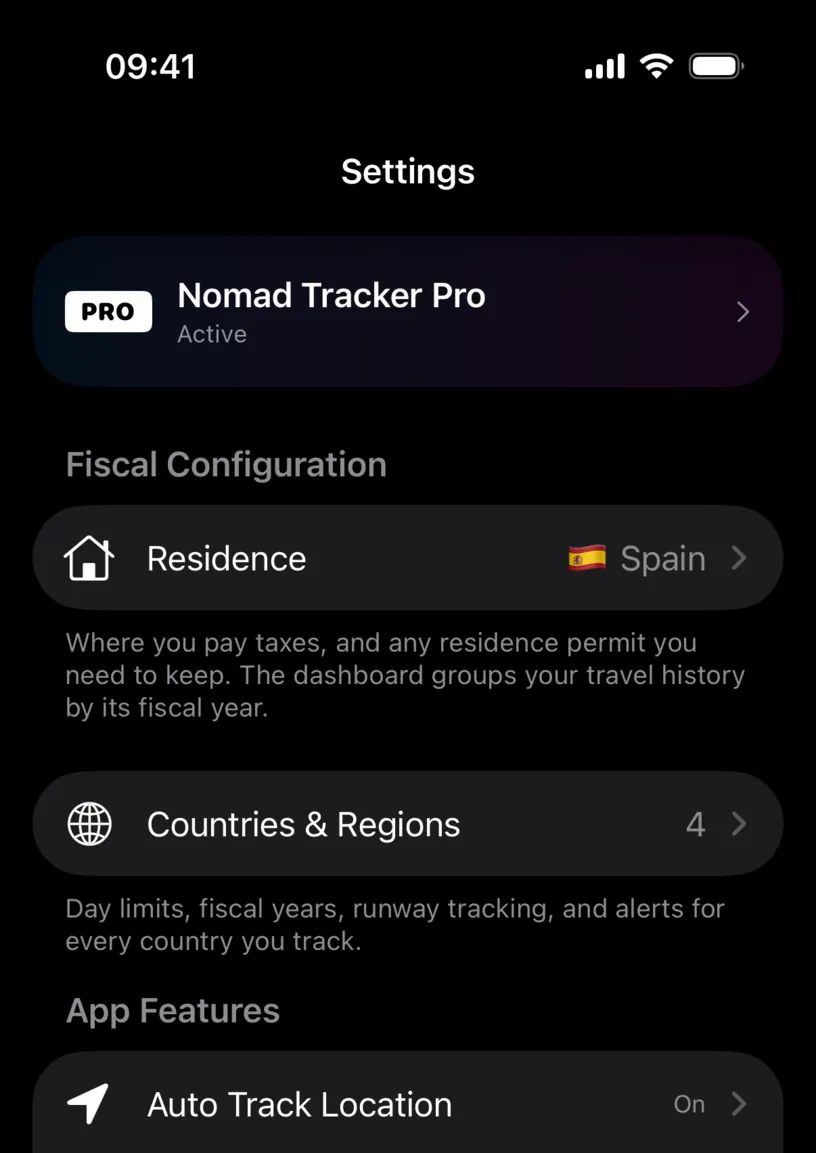 The App Features group in Settings, with the Auto Track Location row now reading On