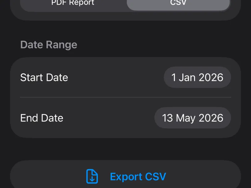 The Date Range showing a Start Date of 1 Jan 2026 and an End Date of 13 May 2026