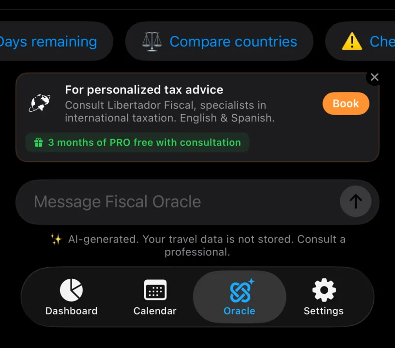 The shortcut row scrolled to show Days remaining, Compare countries and Check alerts