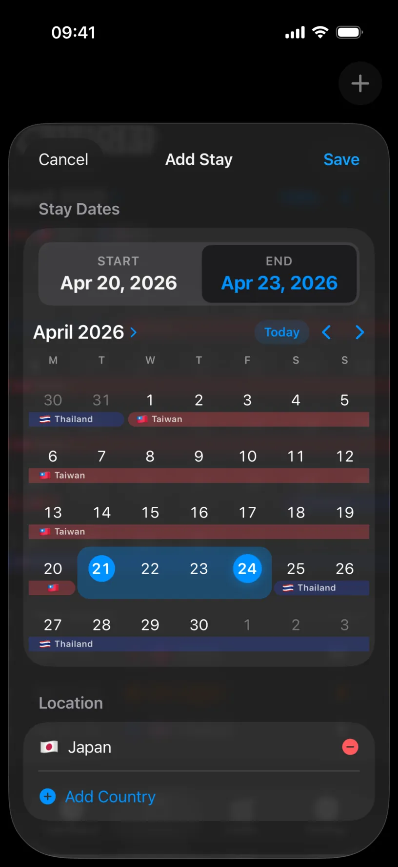 The Location section of the sheet with Japan selected and an Add Country button under it