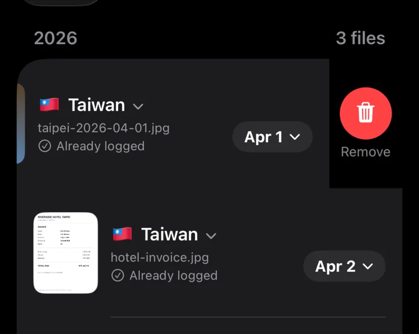 A review row swiped left, revealing a red Remove button