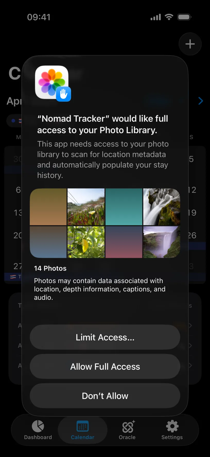 The iOS photo access dialog, offering Limit Access, Allow Full Access and Don’t Allow